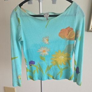 Cavalli Jeans Colorful Boatneck Long Sleeve Top Made In ITALY